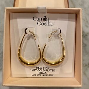 Camila Coelho Demi fine jewelry shiny 2” Gold Earrings teardrop hoops new n box